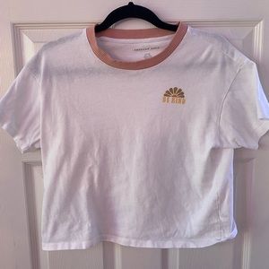 American Eagle Be Kind White Cropped Graphic Tee Size Small